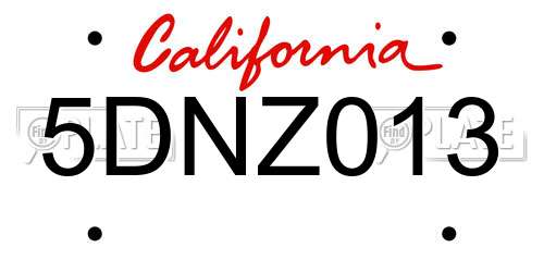 5DNZ013 California License Plate
