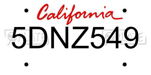 5DNZ549 California License Plate