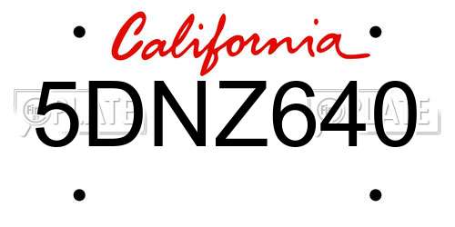 5DNZ640 California License Plate