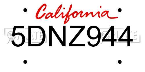 5DNZ944 California License Plate