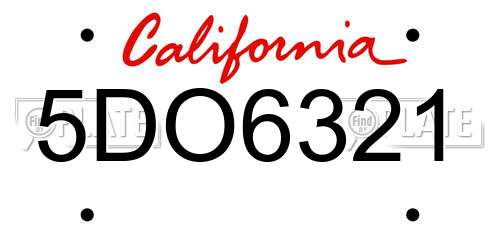 5DO6321 California License Plate