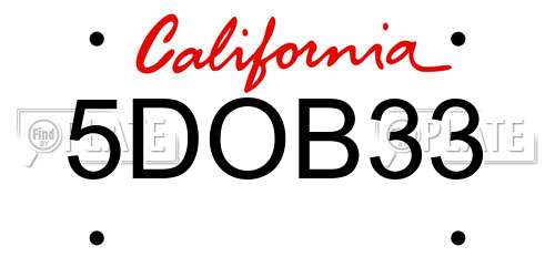 5DOB33 California License Plate