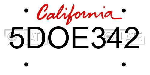 5DOE342 California License Plate