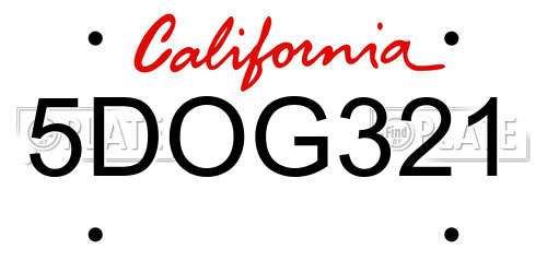 5DOG321 California License Plate