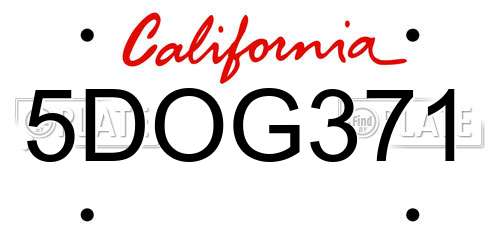 5DOG371 California License Plate