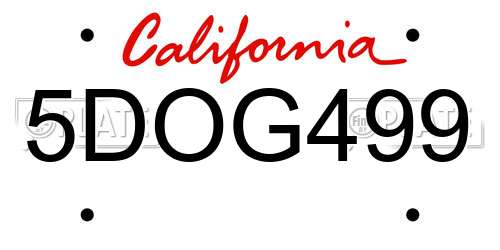 5DOG499 California License Plate