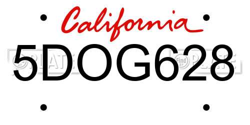 5DOG628 California License Plate