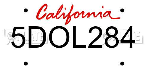 5DOL284 California License Plate