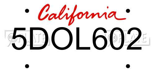 5DOL602 California License Plate