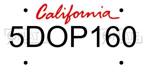 5DOP160 California License Plate