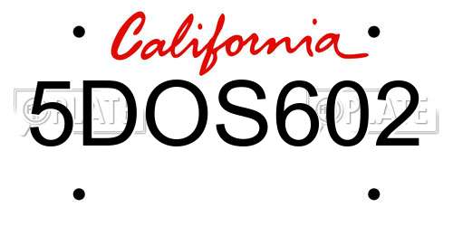 5DOS602 California License Plate