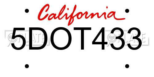 5DOT433 California License Plate