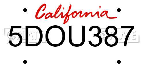 5DOU387 California License Plate