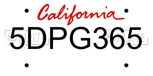 5DPG365 California License Plate