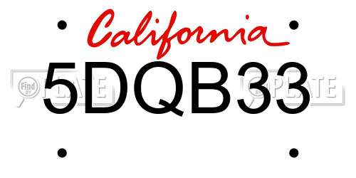5DQB33 California License Plate