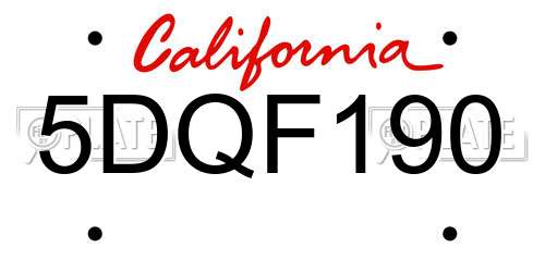 5DQF190 California License Plate