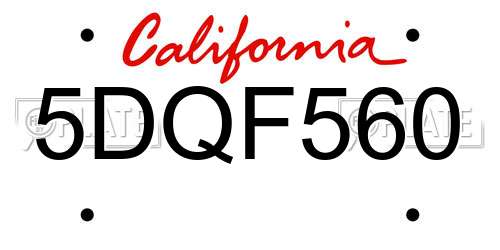 5DQF560 California License Plate