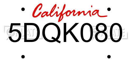 5DQK080 California License Plate