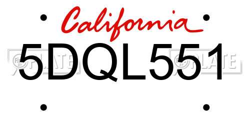 5DQL551 California License Plate