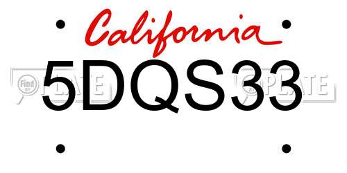 5DQS33 California License Plate