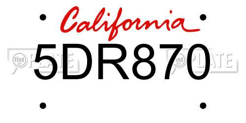 5DR870 California License Plate