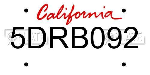 5DRB092 California License Plate