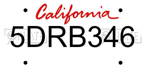 5DRB346 California License Plate
