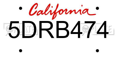 5DRB474 California License Plate