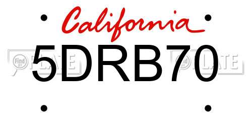 5DRB70 California License Plate