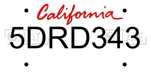 5DRD343 California License Plate