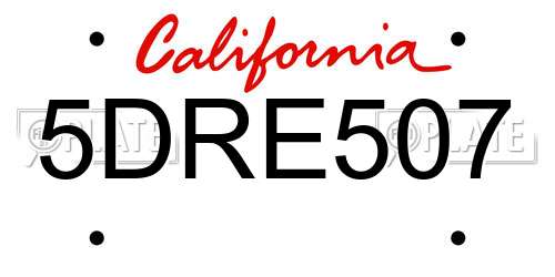 5DRE507 California License Plate