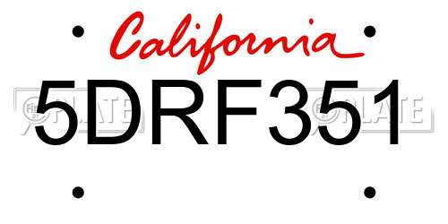 5DRF351 California License Plate