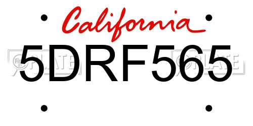5DRF565 California License Plate