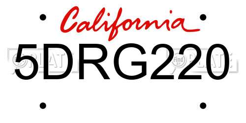 5DRG220 California License Plate