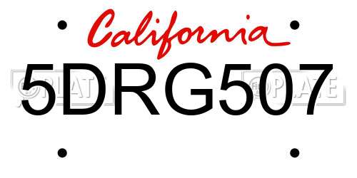 5DRG507 California License Plate