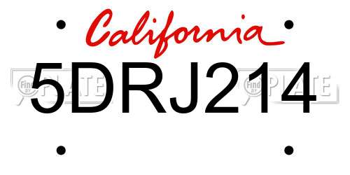 5DRJ214 California License Plate