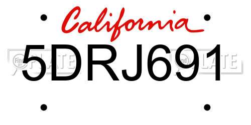 5DRJ691 California License Plate