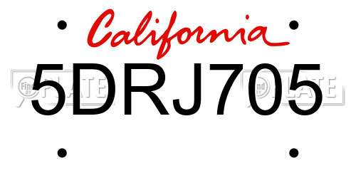 5DRJ705 California License Plate