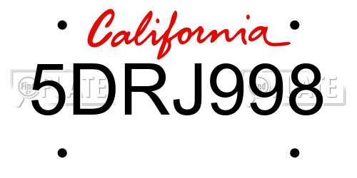 5DRJ998 California License Plate