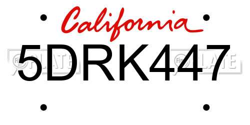 5DRK447 California License Plate