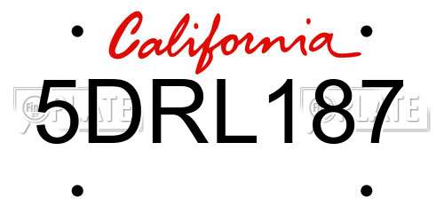 5DRL187 California License Plate