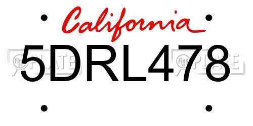 5DRL478 California License Plate
