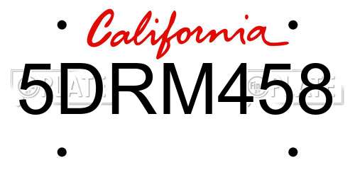 5DRM458 California License Plate