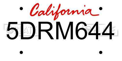 5DRM644 California License Plate