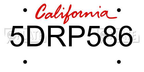 5DRP586 California License Plate
