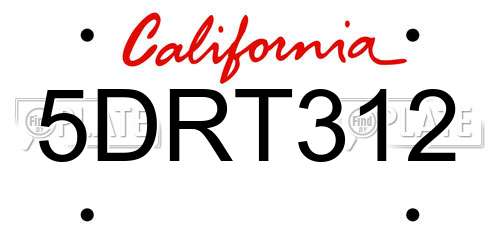 5DRT312 California License Plate