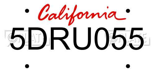 5DRU055 California License Plate