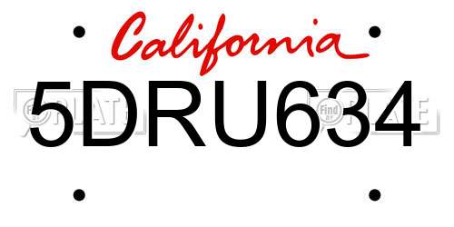 5DRU634 California License Plate