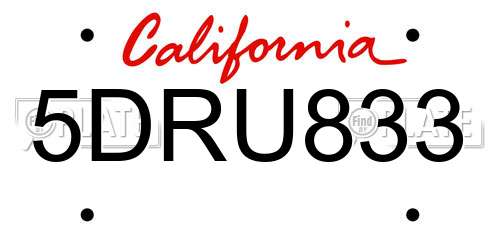 5DRU833 California License Plate
