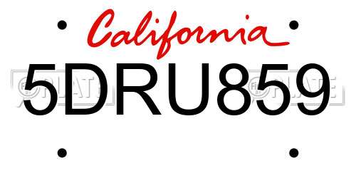 5DRU859 California License Plate